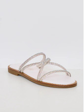 Danae Rhinestone Flat Sandals - White (Girlhood Paris)